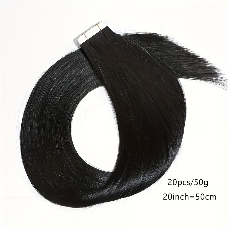 Image of 50cm/20inch Human Hair Full Shine Skin Weft Tape In Hair Extensions Hair 20inch Seamless Tape For Hair Extensions Hair Extensions Tape In Y Straight Real Human Hair Adhesive Extensions 50g 20pcs