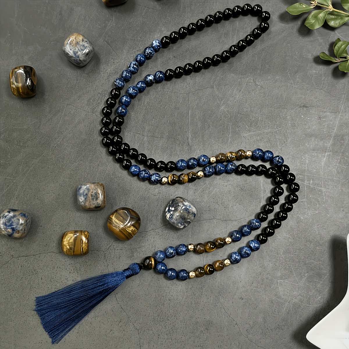 Bohemian Chic Handcrafted 108 Tiger Eye & Agate Mala Necklace