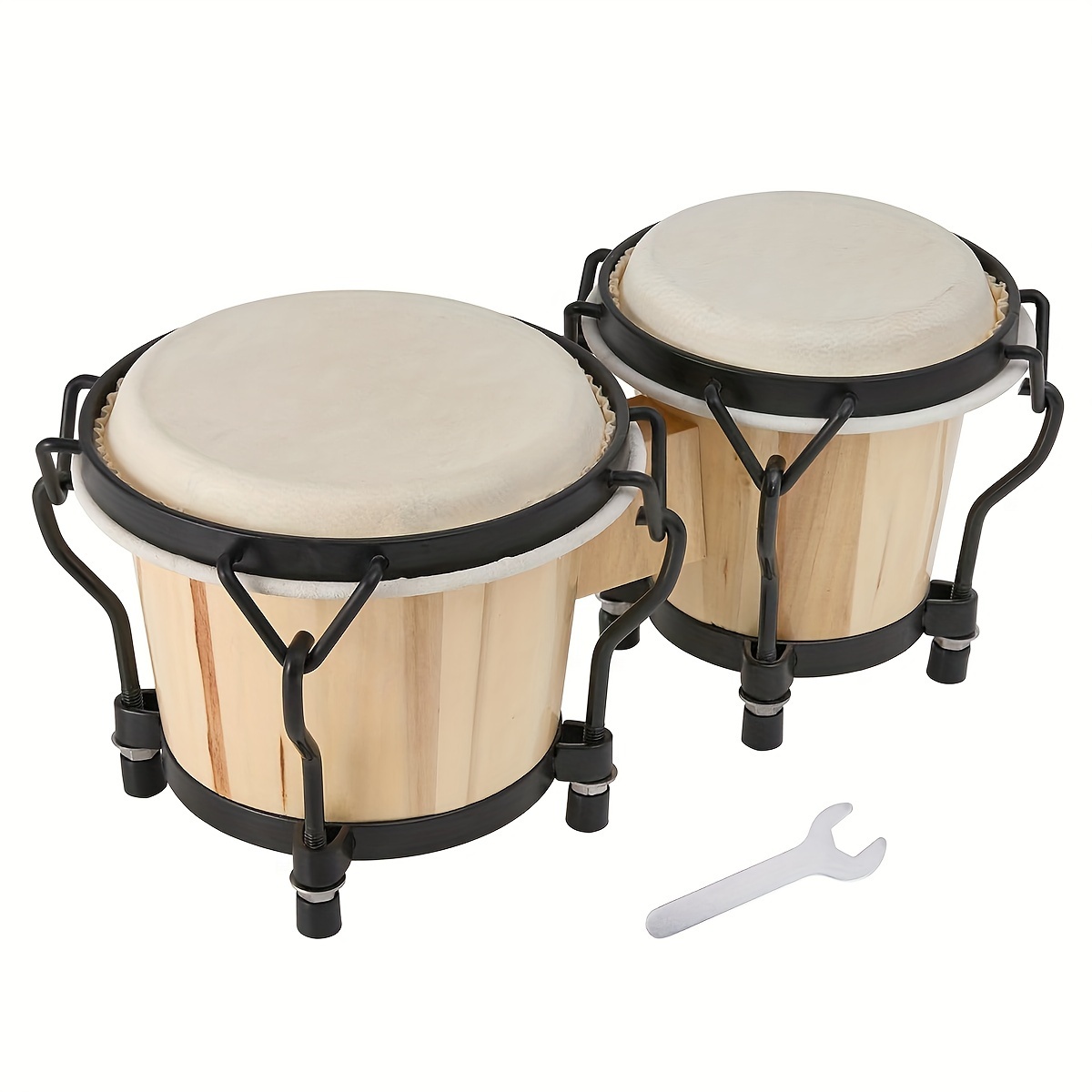 

Drum Set 4 And 5 Tunable Hand-crafted Wooden Bongos Percussion Instrument With Tuning Wrench Mini Drum (natural Skin)