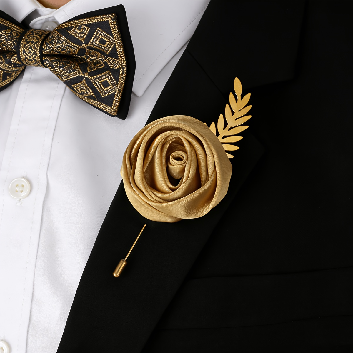 TEMU 1pc/4pcs Unisex Elegante Botón de Rosas Dorado Tipo Satén para Novios y , Ideal para y Invitados. para Fiestas, San Valentín, Aniversarios de