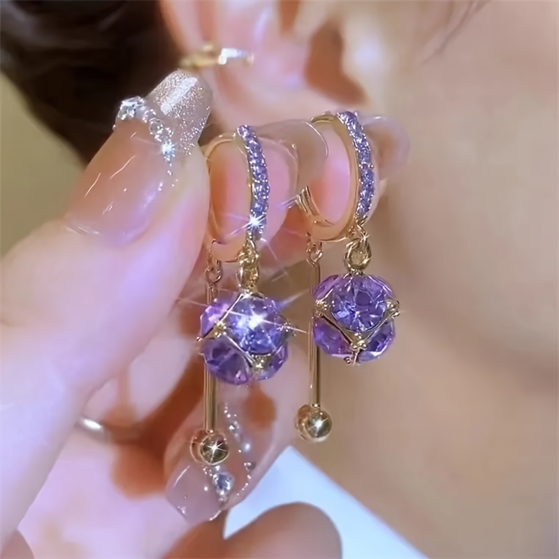 TEMU A Pair Of Elegant Purple Geometric Square Earrings, Suitable For Women, Suitable For Fashion Occasions Such As Birthdays And Parties, Earrings Jewelry Gifts