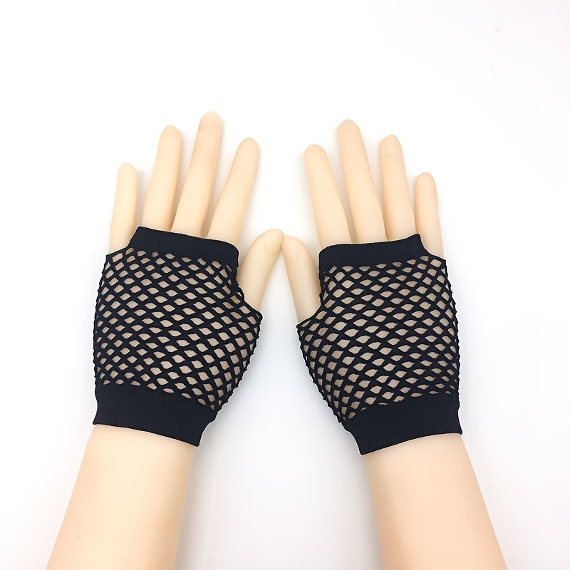 Damens Punk Gothic Fingerlose Handschuhe  Dehnbare Mesh Clubhandschuhe mit  offener Fingermasche, Schwarz fr Nachtclubs, Konzerte & Kostmpartys  *  Gothic Accessoire fr Auftritte & Casual Outfits, ...