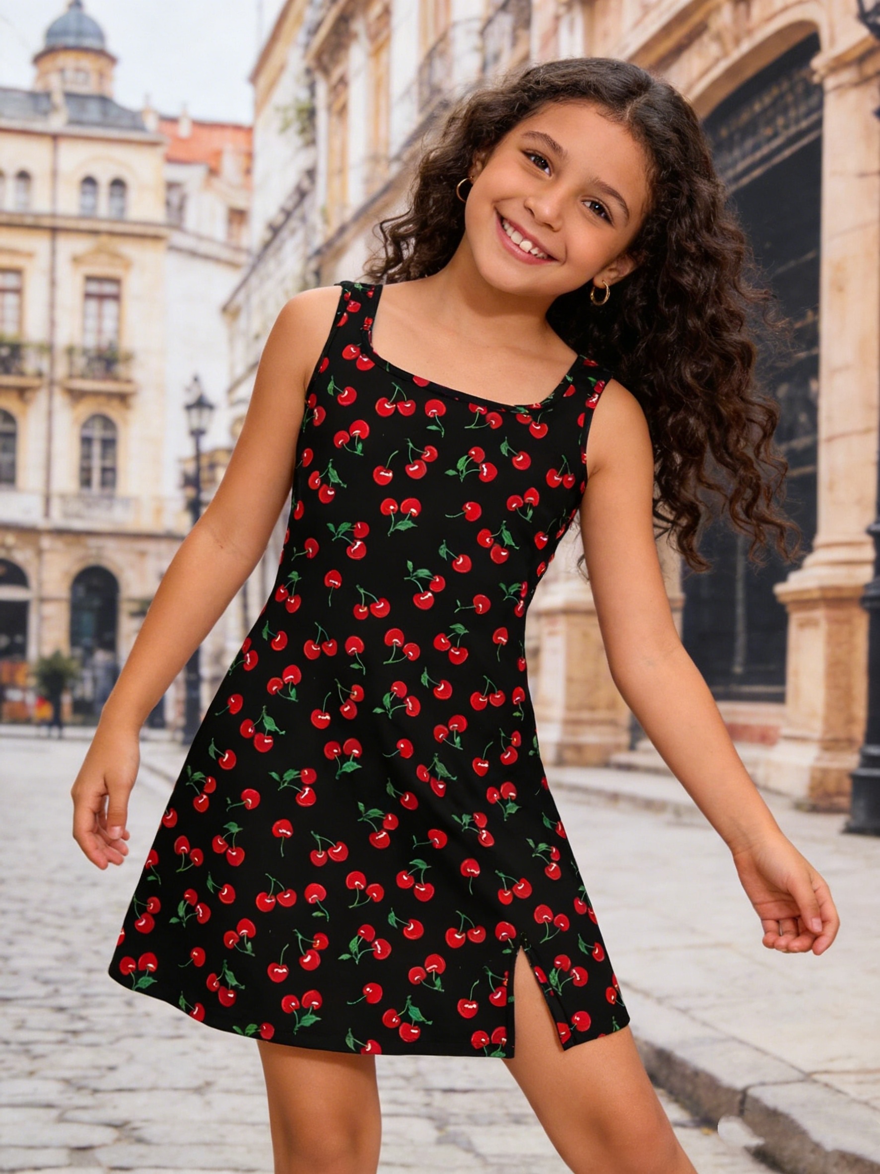 girls teen cherry print camisole dress square - Temu Mauritius