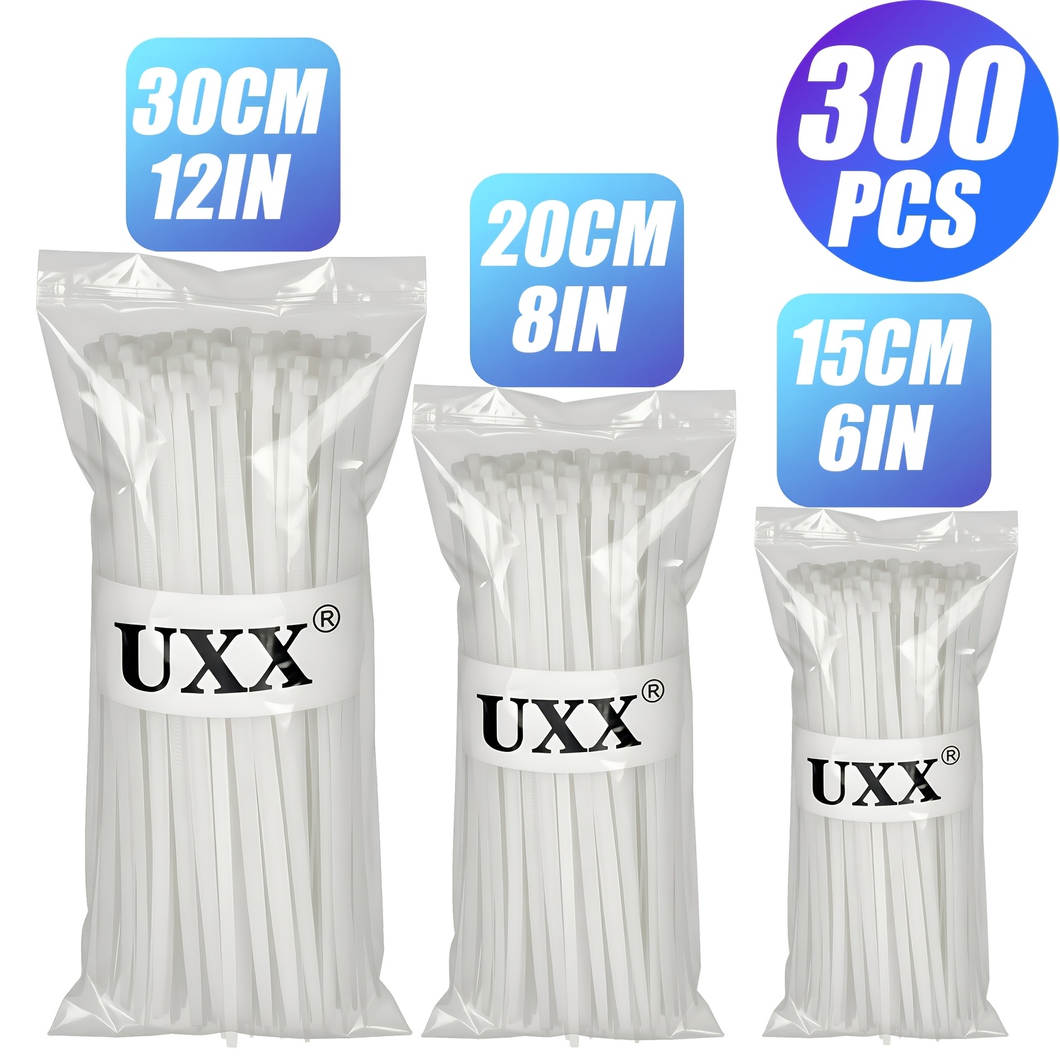 TEMU 300 de serrage en nylon, 3 tailles : 15, 20 et 30 cm x 2,5 mm, 6+8+12 pouces, adaptés , , le jardinage, l'automobile, le câblage électrique, les