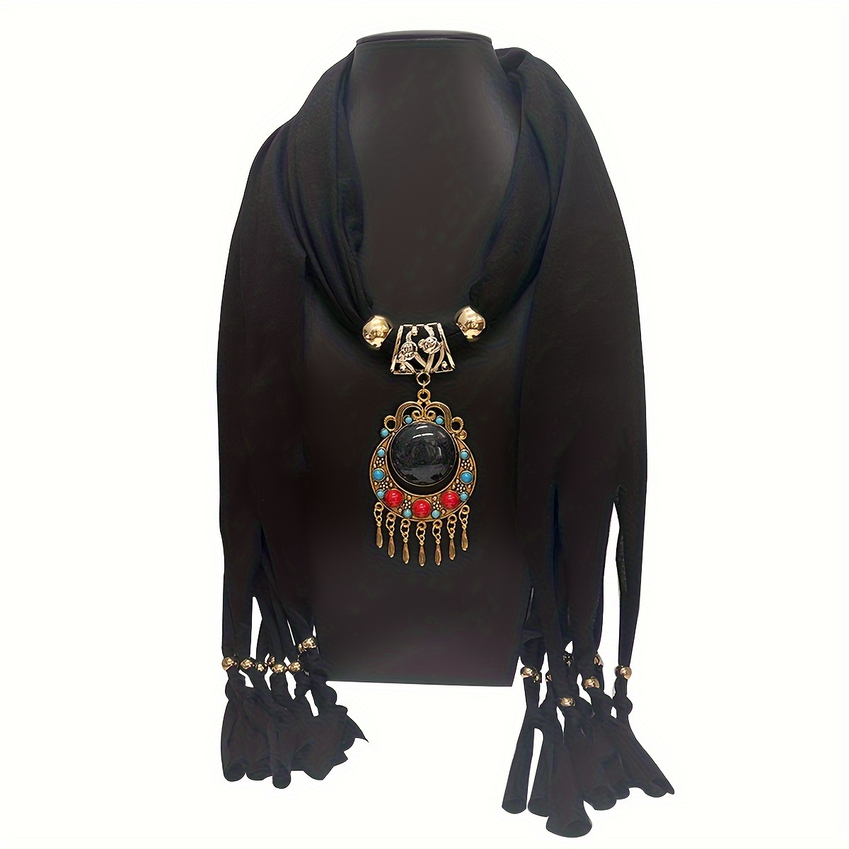 

Solid Color Scarf Bohemian Tassel Decoration Women's Scarf Alloy Pendant Scarf