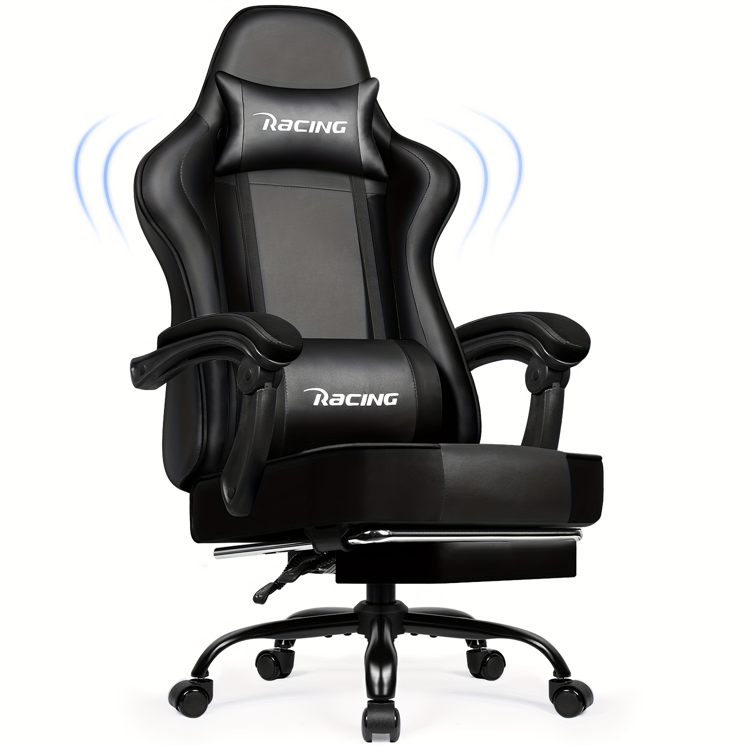 Office Chair Gaming Chair, Gaming Armchair Rocking Function Up To 170°, Ergonomic Gamer Chair With Footrest, Headrest Lumbar Cushion, Padded Gaming Chair, Swivel Chair 200kg Load Capacity