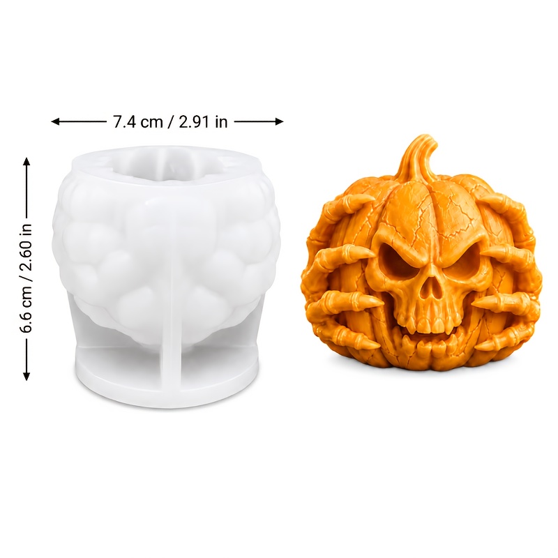 TEMU Resin Silicone Mold, Halloween Pumpkin Candle Mold With Skeleton Hands And Carved Texture, Flexible And Reusable, For Making Resin Ornaments,