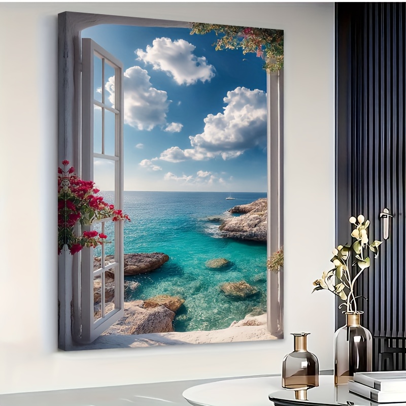 TEMU à l'Huile 2D Plat , Vue sur En depuis , Poster, Décoration Murale, Salon, Peinture Décorative, Cadre en Bois , 16×24 Pouces, 24×36 Pouces, 2D