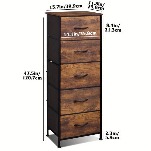 fabric dresser 5 drawer tall dresser for bedroom storage dresser organizer with fabric bins wood chest of drawers for closet hallway