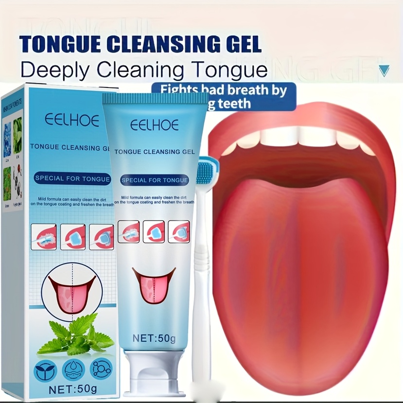 EELHOE Complete Tongue Cleaning Kit with 50g Gel & Tongue Scrubber - 12-Hour Fresh Breath, Daily Oral Care System, 12-Hour Long-Lasting Mint Taste, Plaque & Removal, Ideal Christmas & Thanksgiving Dental Hygiene Gift
