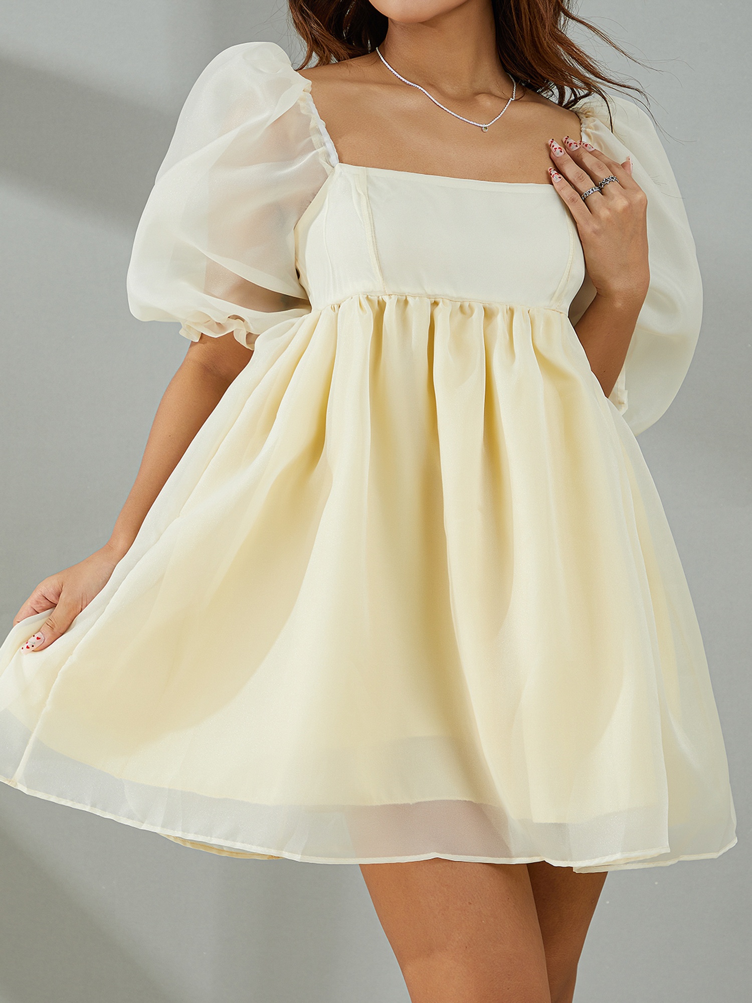 womens y2k summer puffy dress square neck bubble sleeve - Temu