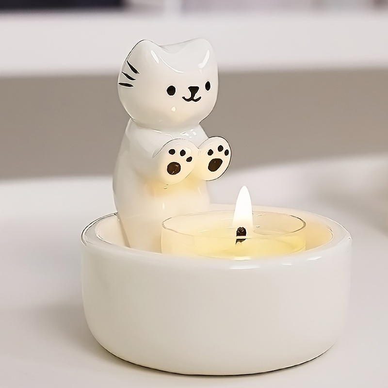 E-shop Cartoon Kätzchen Kerzenhalter - Ein keramischer Duftkerzenhalter mit einem niedlichen Kätzchen-Design für wohnung