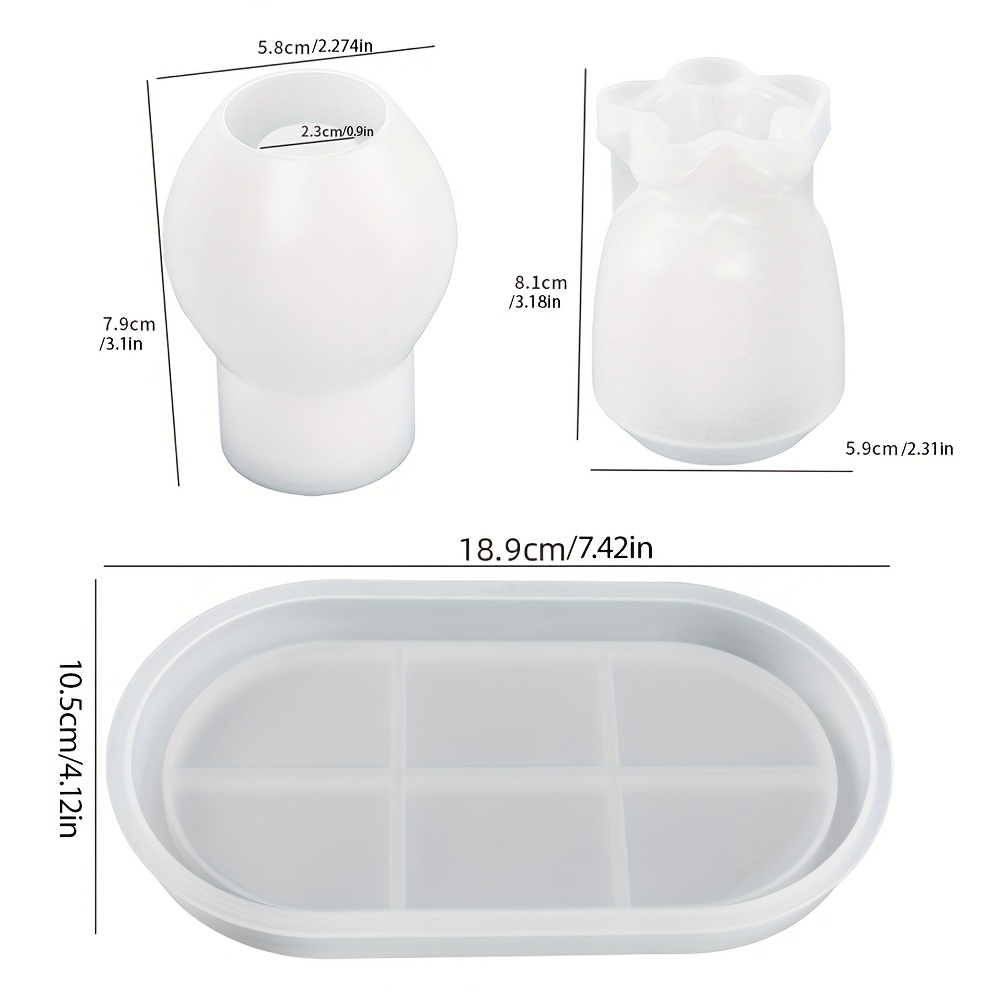 Image of 3pcs/set Silicone Molds For Making Art Crafts, Oval Tray Mold And Mini Size Vase Mold, Flower Pot Mould For Plaster Cement Concrete Resin Casting, Handmade Craft For Home Decor