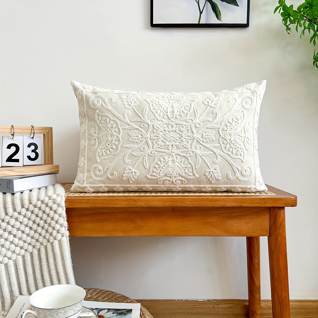 1pc, Embroidered Cushion Cover For Living Room Decoration, Modern Sofa Pillow Case For Home Decor