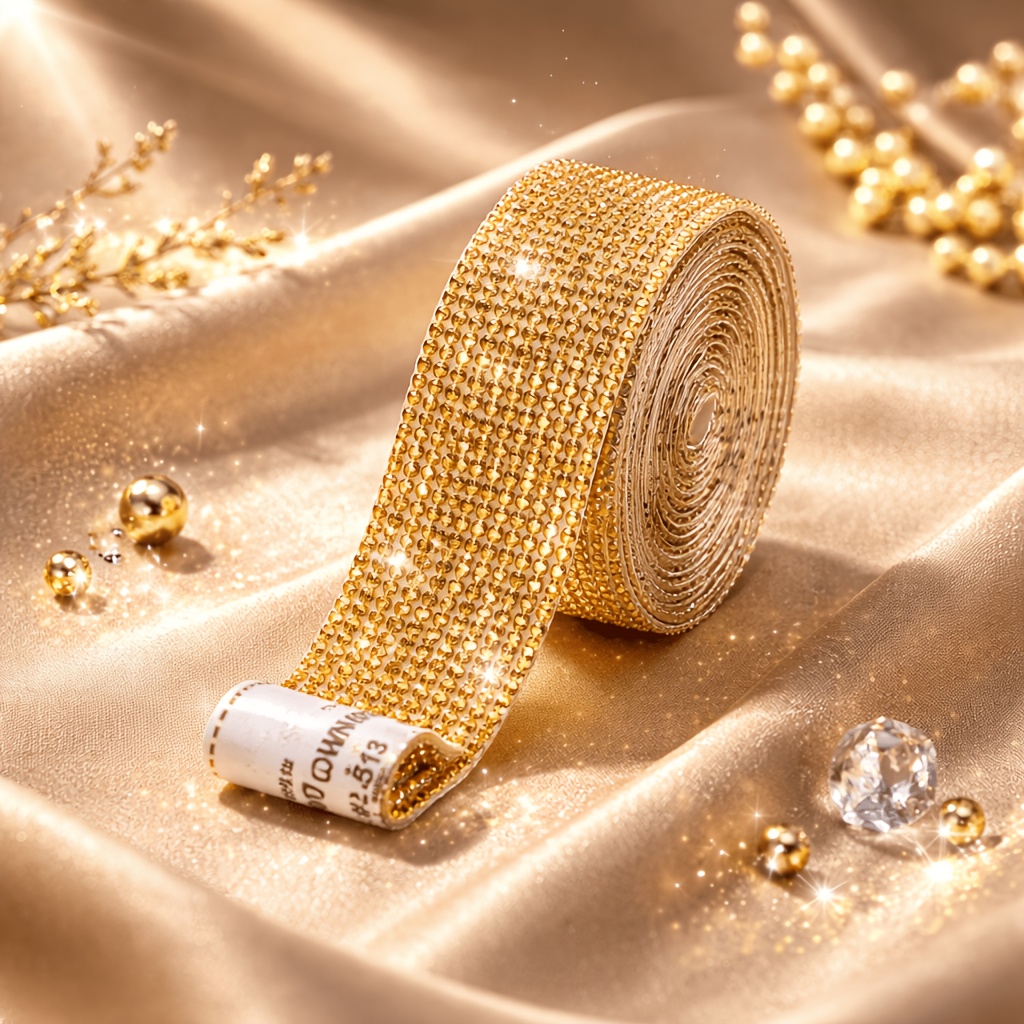 E-shop 12-Reihen Selbstklebendes Kristall-Strassband - DIY Bling Aufkleberrolle für Bastelarbeiten, Handy- & Auto-Dekorationen,