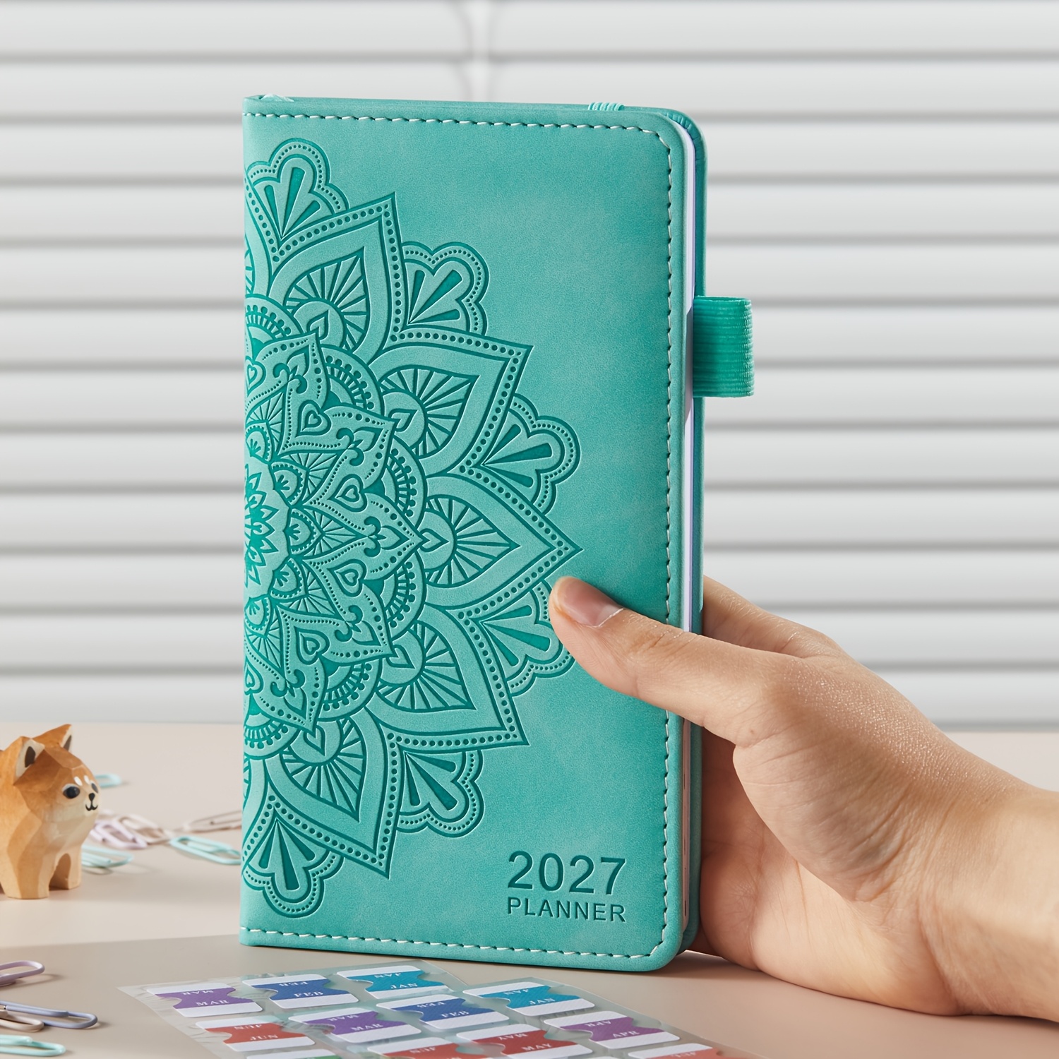 TEMU Day 2027 Pocket Planner For Purse Wallet - Calendar With Monthly Tabs, Pen Holder & Elastic Band Pocket Suitable For Students, Teachers,, A6