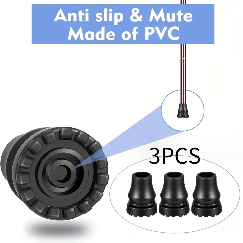 Image of 3pcs Anti-slip Cane Tip Replacements, Secure Locking Ring For Stability & - Universal Fit For Most Walking Canes And Crutches, Ideal For And Recovery, Stability On Smooth Floors & Outdoor Surfaces