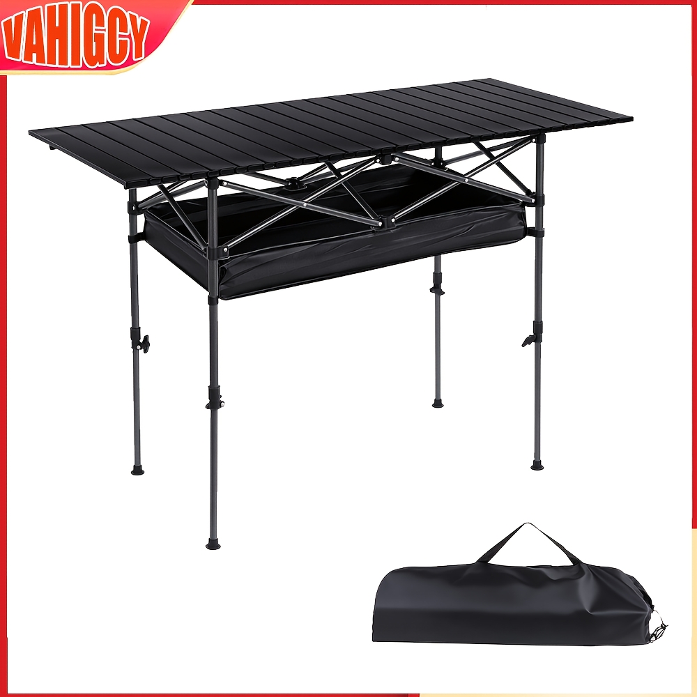 1pc Lightweight Steel Camping Table, Portable Roll- For Outdoor, Camping, Beach, Bbq, Patio, And Picnic, With Carrying Bag