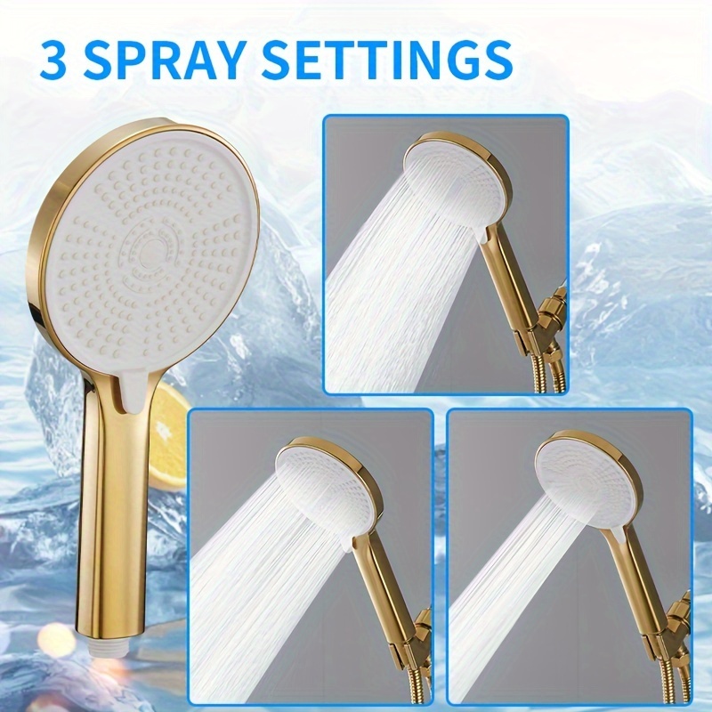 High-Pressure Handheld Showerhead with 3 Modes, Golden Finish
