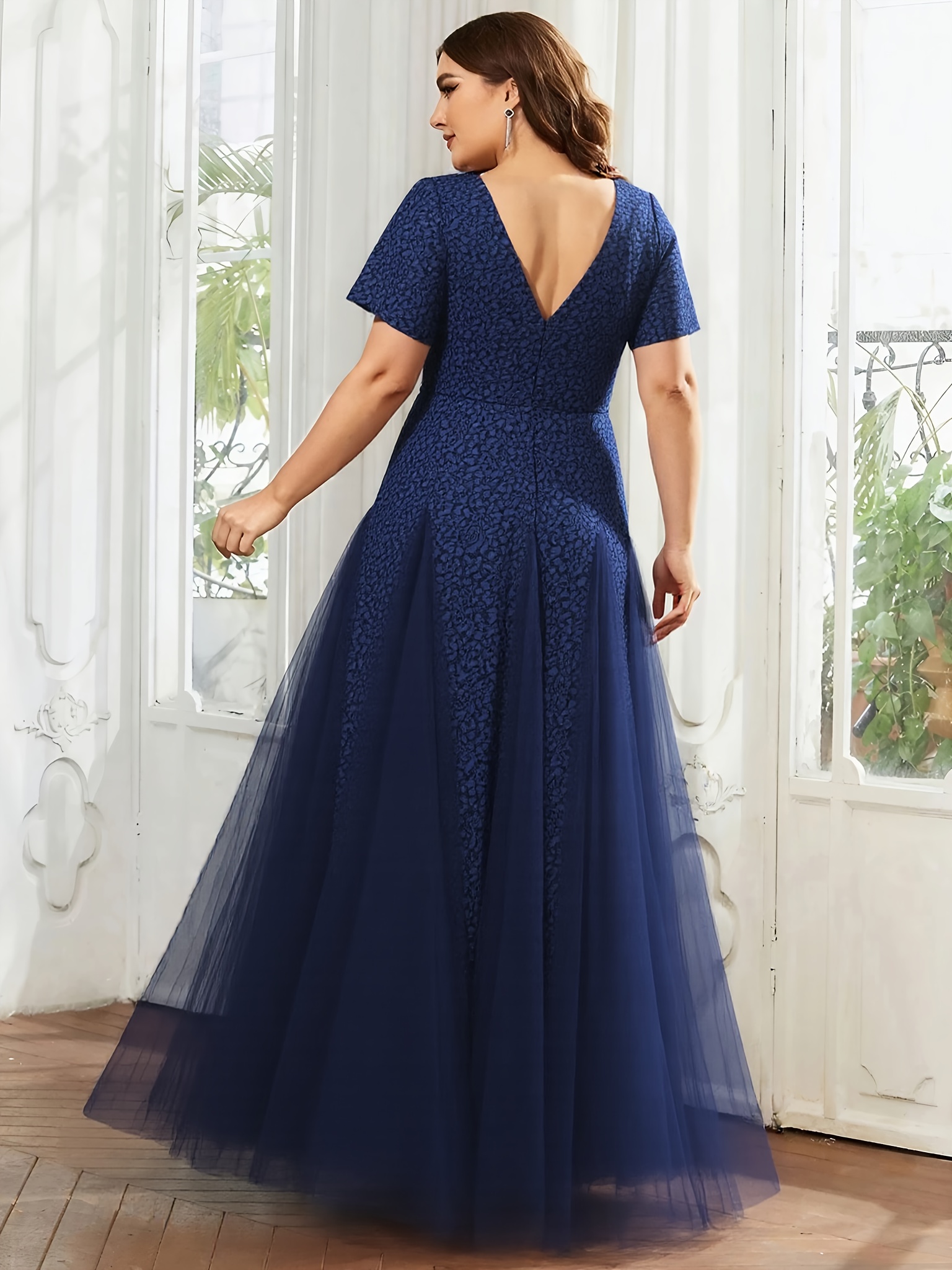 blue dress for baby girl Navy Blue A-Line V-Neck 3/4 Lace Sleeves Mother of The Bride Dress
