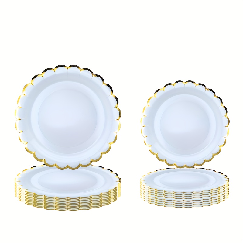 8 24 40pcs     plates elegant beige   rimmed party trays thickened for weddings birthdays anniversaries compatible with 7 inch table settings dessert tables outdoor events