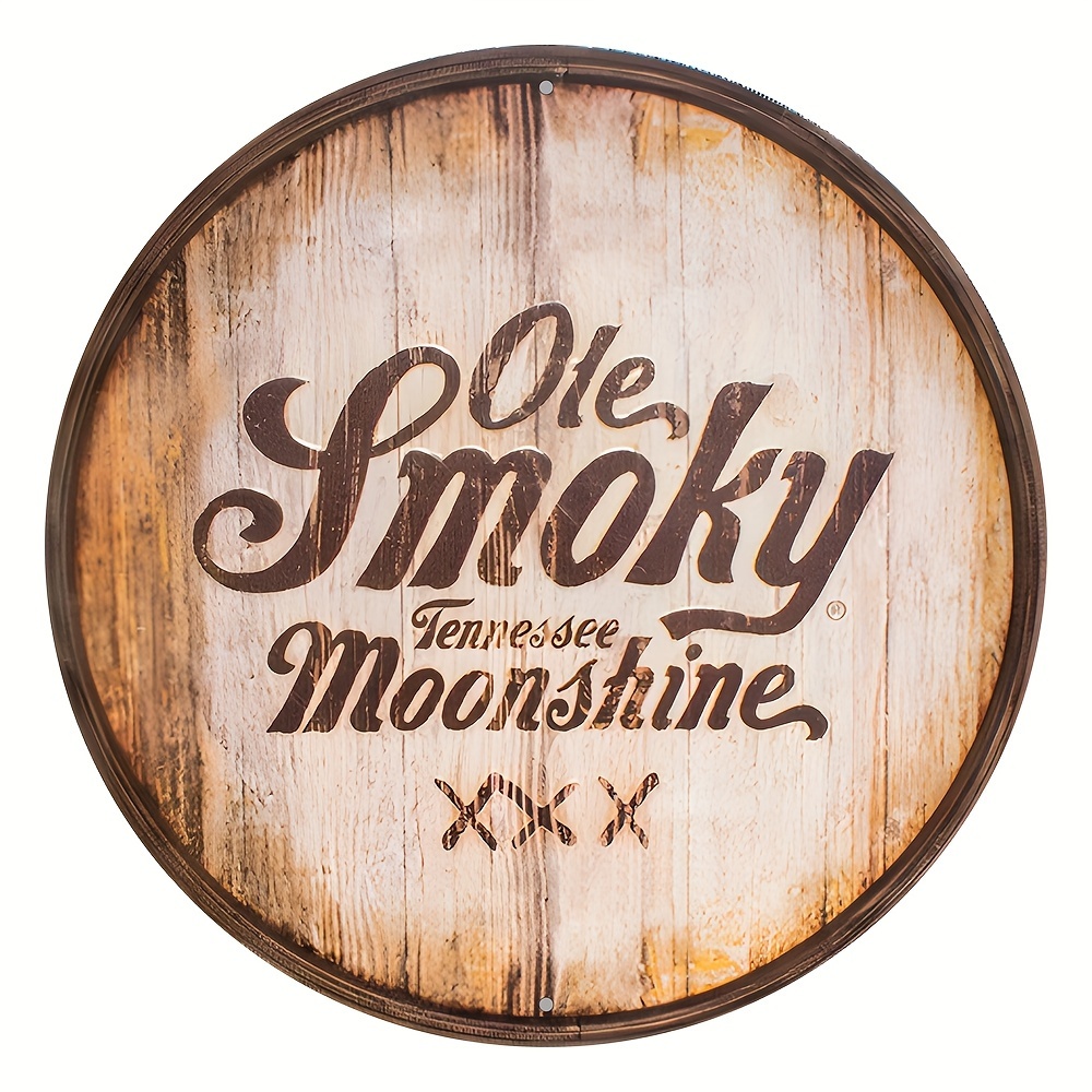 

1pc Rustic Round Aluminum Wall Sign, Uv High-definition Printed, Vintage " Tennessee Moonshine" Decor For Indoor & Outdoor, Daily & Festive Decorations