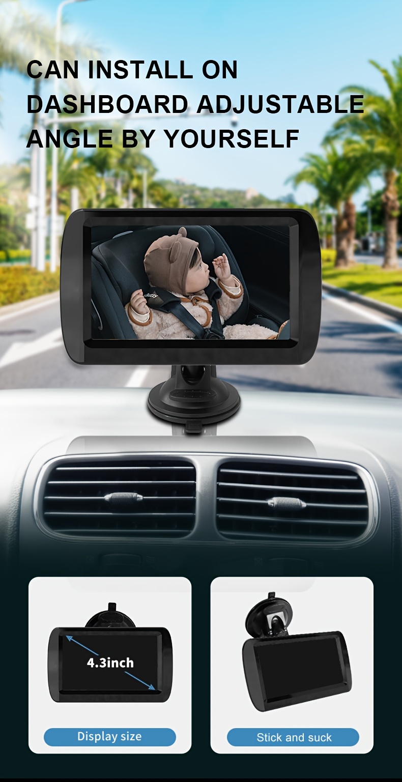 4.3" HD Monitor for Car, Rear-Facing Seat Observation Camera with 480p Display, In-Vehicle Safety Monitor, Plugin Power for 0-8 Years Old, 5M Cable, No Battery Required details 2