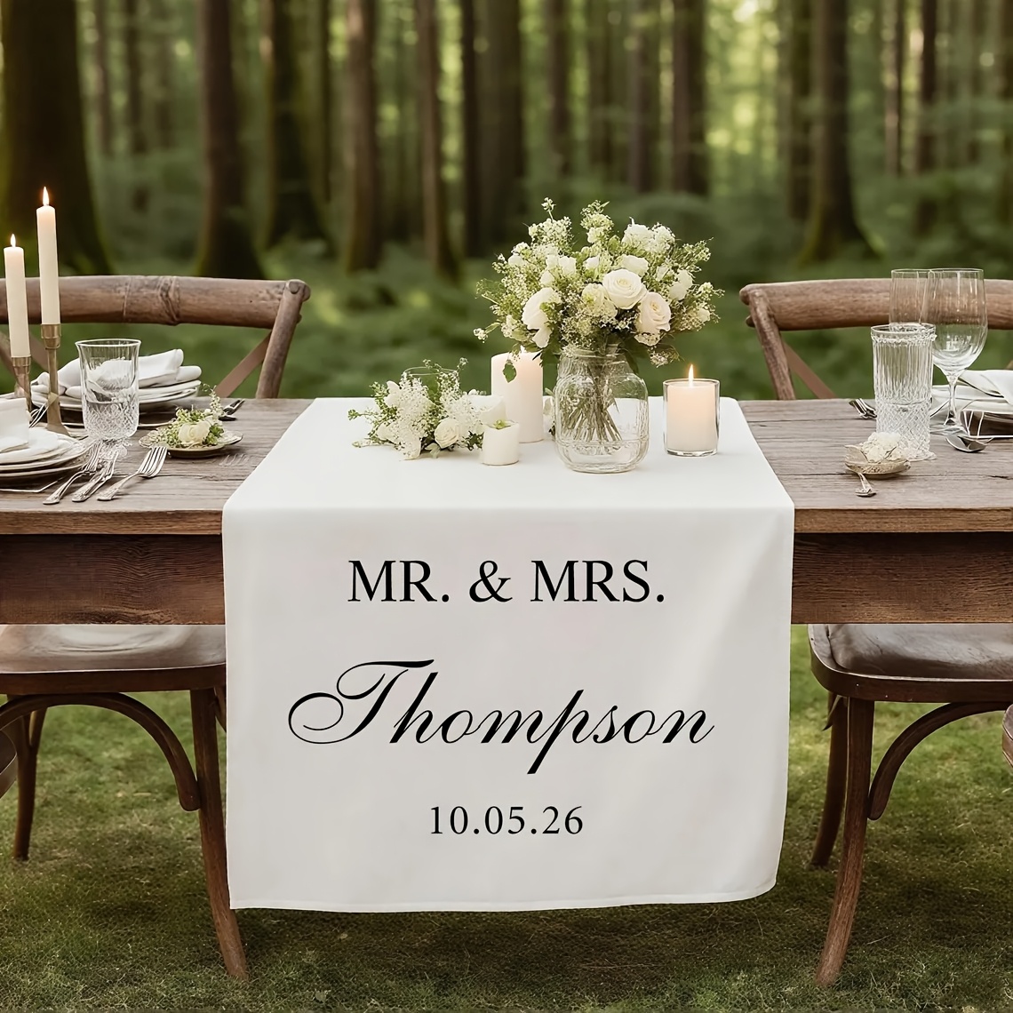 TEMU Chemin de table de mariage, Bannière de en tissu, Panneau de cérémonie personnalisé, Décoration de table des mariés, Panneau de nom de famille