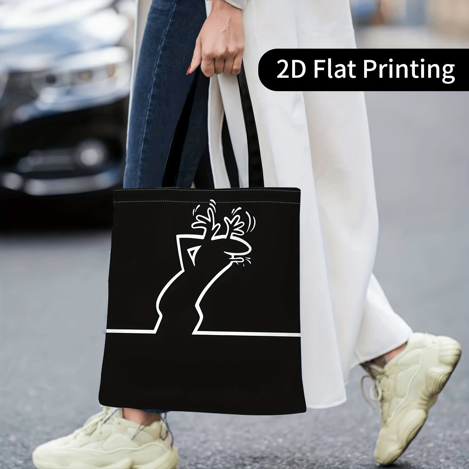 TEMU A Stylish Tote Bag Featuring A Minimalist And Abstract Figure Silhouette. This Colorful Shoulder Bag Is Perfect For Outdoor Shopping And Has A