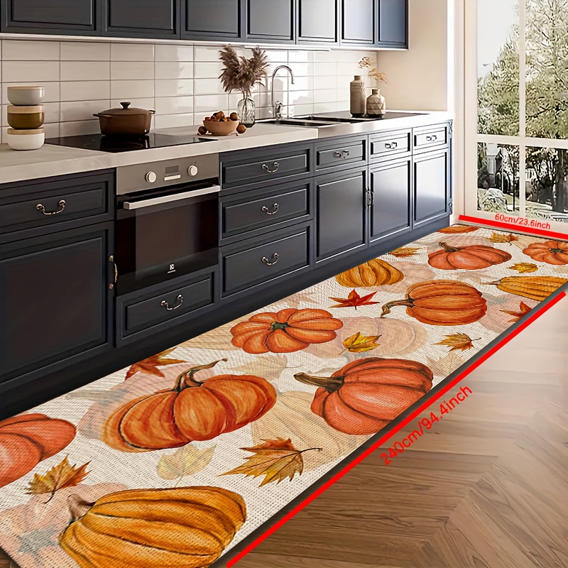 TEMU 1pc, Modern Elegant Long Strip Rug, Runner Rug, Pumpkin Illustration Pattern Printed Rug, Flannel Material, Entrance Door-porch Mat, Carpet,