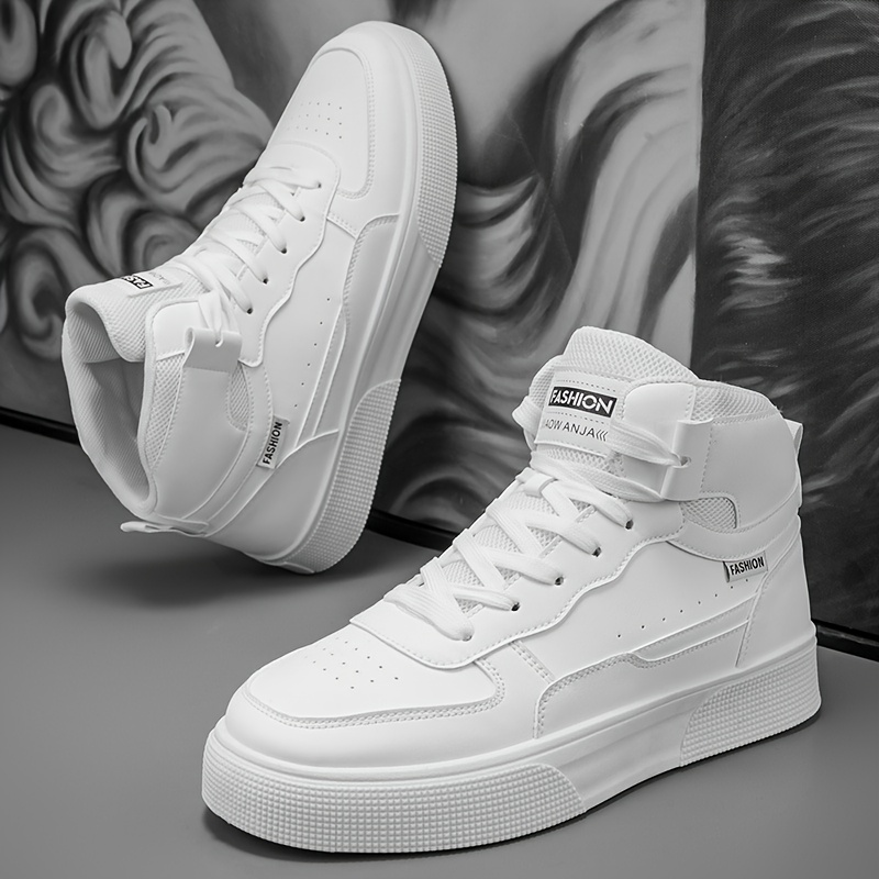 Zapatillas versátiles de caña alta para hombre | Zapatillas casuales cómodas de suela gruesa para correr y skate, parte superior sintética, cierre de cordones, aptas para todas las estaciones