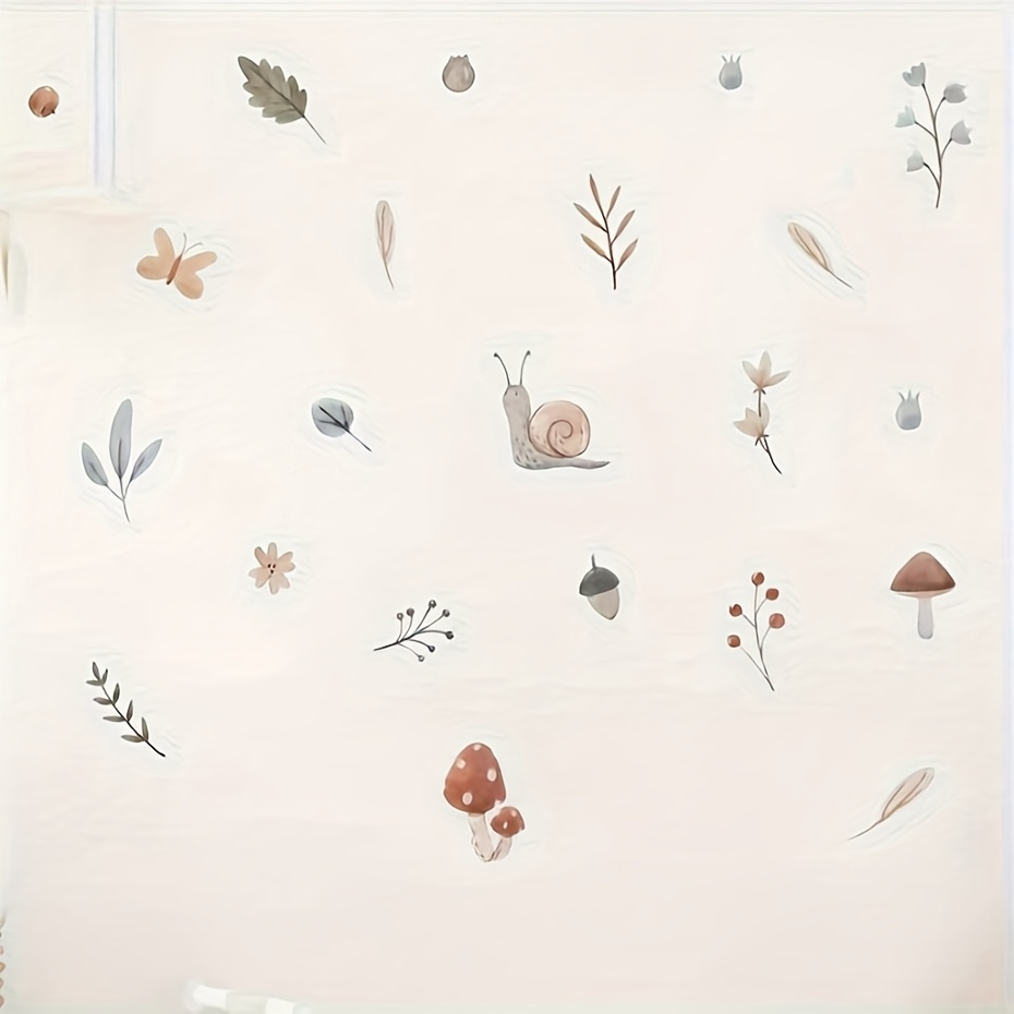 Cozy Plant Mushroom Leaf Snail Wall Stickers, Suitable For Hotel, , Living Room, Bedroom Decoration
