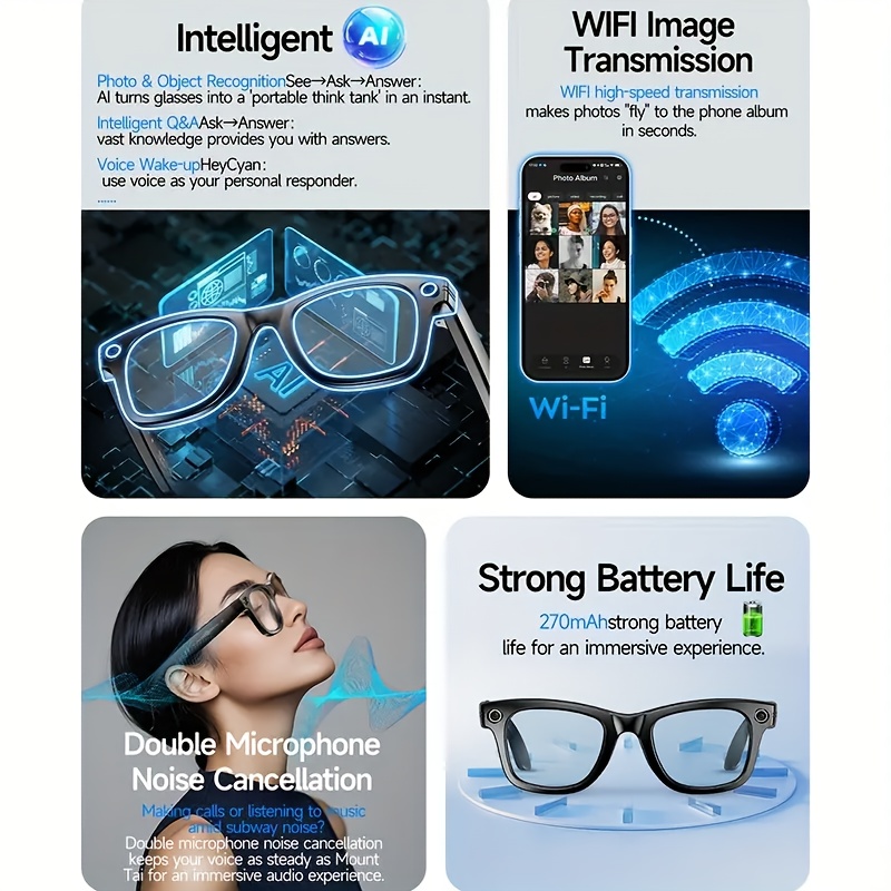 Fashionable Glasses with A Smart | Bluetooth Calling And Music Playback | Real-time Multi-language Translation | HD Recording | UV Protection | Lightweight, Hands-free Design - Perfect for Travel Vlogging And Outdoor Adventures! Hands-free Communication, Modern Glasses, Stylish Fashion Glasses, Durable Lenses, Comfortable Fit, Translation Glasses, Tech-savvy Users, Adventure Gear, Sleek Eyewear, Highquality Optics, Premium Materials, Multifunctional Glasses, Digital Nomads
