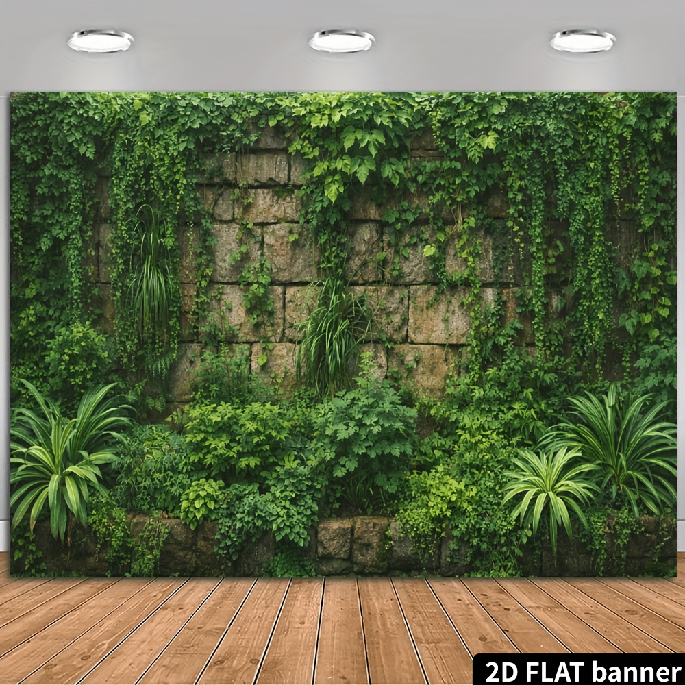 TEMU 2d Flat Natural Greenery Themed Banner Backdrop - Wall With Climbing Vines And Greenery Theme, Featuring Ivy And - Greenery Elements. Includes