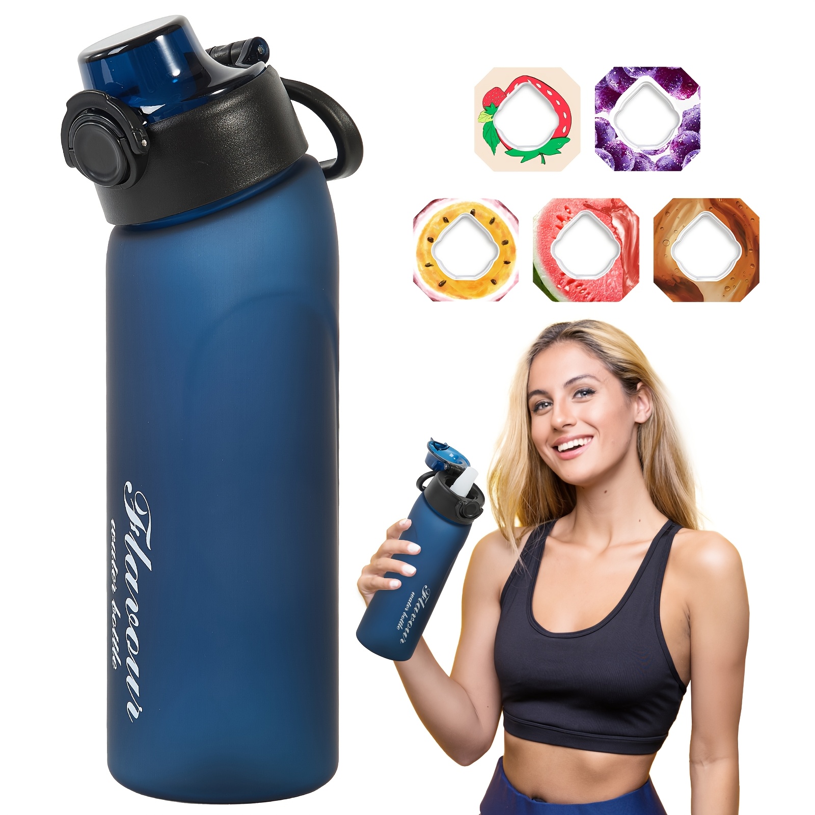 

Water Bottle, 720ml/25oz Drinking Bottle, With 5 Pods Water Bottle, For Outdoor Sports (blue)