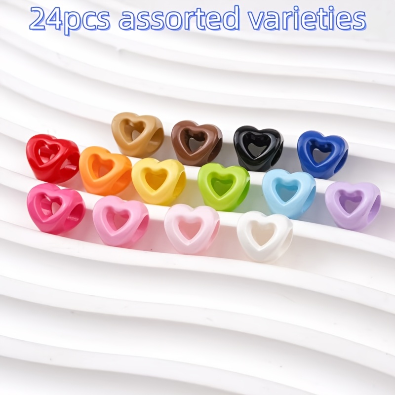 TEMU Assortimento di 24 perline forate a forma di cuore cavo con foro grande casuale, materiali fai da te a , forniture per artigianato, decorazione