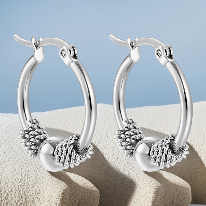 TEMU Pendientes de cuentas geométricas, aretes redondos de moda retro, joyería fácil de usar, acero inoxidable, que , joyería no alergénica, adecuada