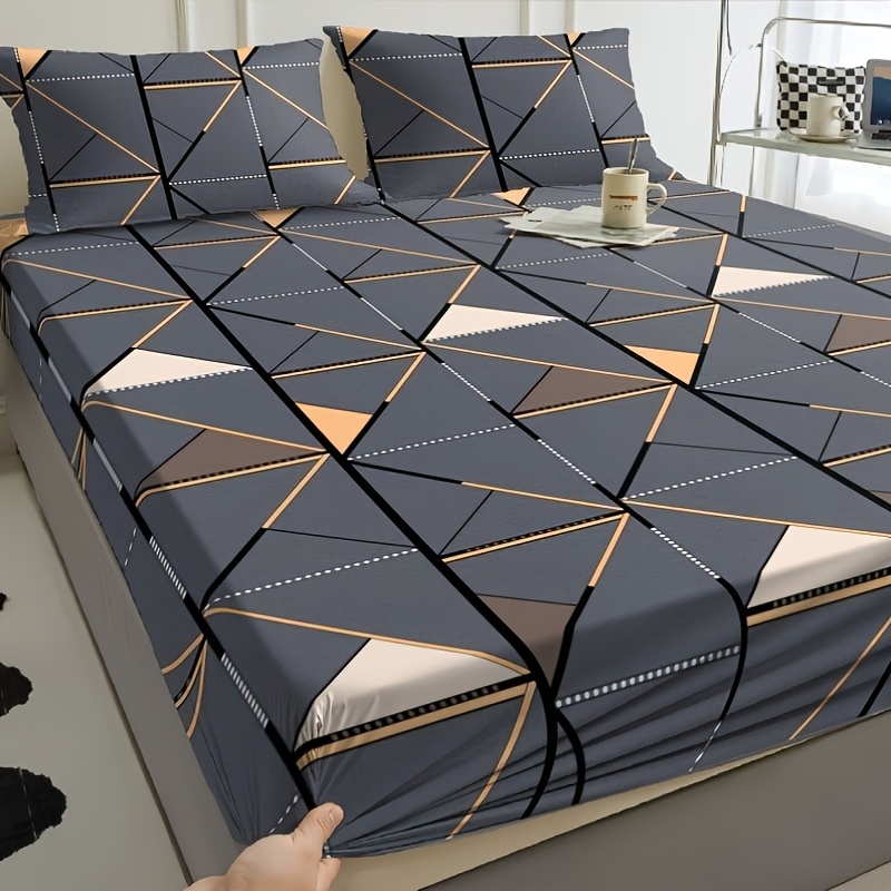 E-shop 1 Stück Spannbettlaken Matratzenschoner Bedruckt Geometrisches Gitter Hochwertiges Gebürstetes Tagesdecken Hautfreundlich Blumenmuster Geeignet