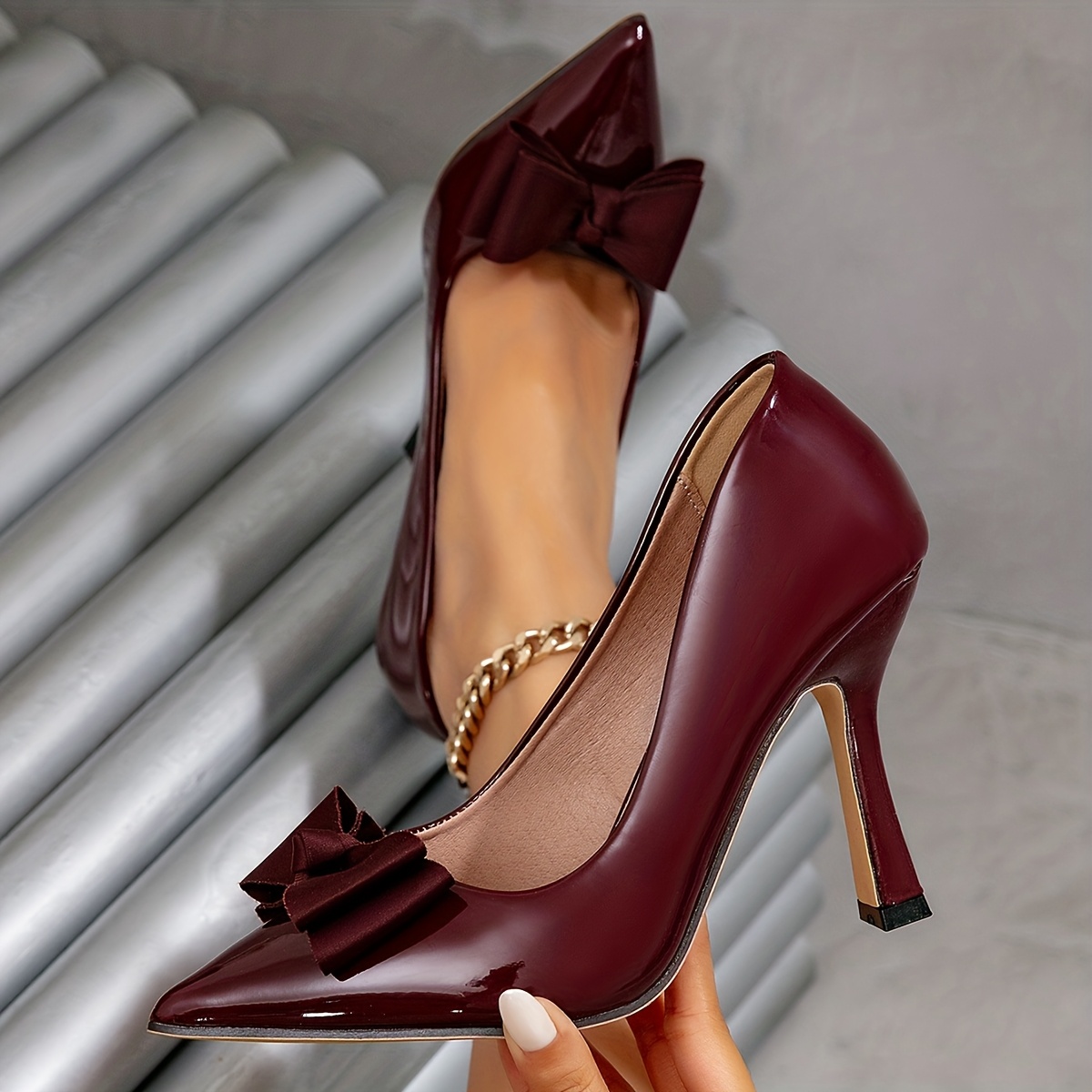 TEMU New Women's Pointed-toe Shallow Mouth Bowknot Stiletto Heels Flat Shoes, Elegant, Travel-friendly, Comfortable, Fashionable, Non-fatiguing, High
