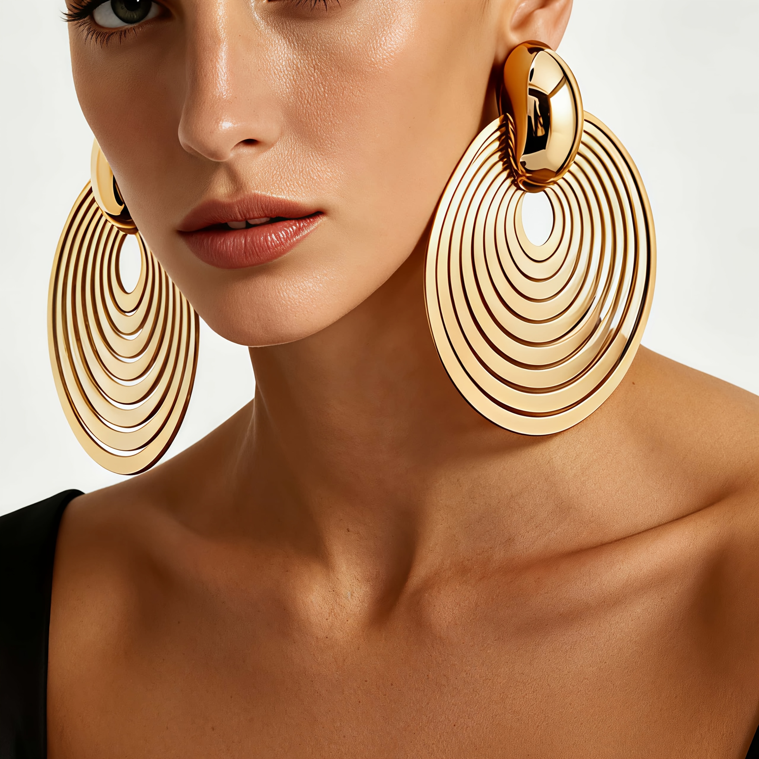 Women's Oversized Circular Multi-Layer Concentric Circle Design Earrings