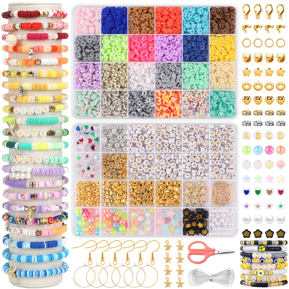 [3031pcs Jewelry Kit] 3031pcs DIY Jewelry Making Kit | Soft Ceramic Beads, Letter Beads, Polymer Flat Beads, Pendants, Elastic Ropes | Suitable for Creative Friendship Accessories Handmade Gift Set