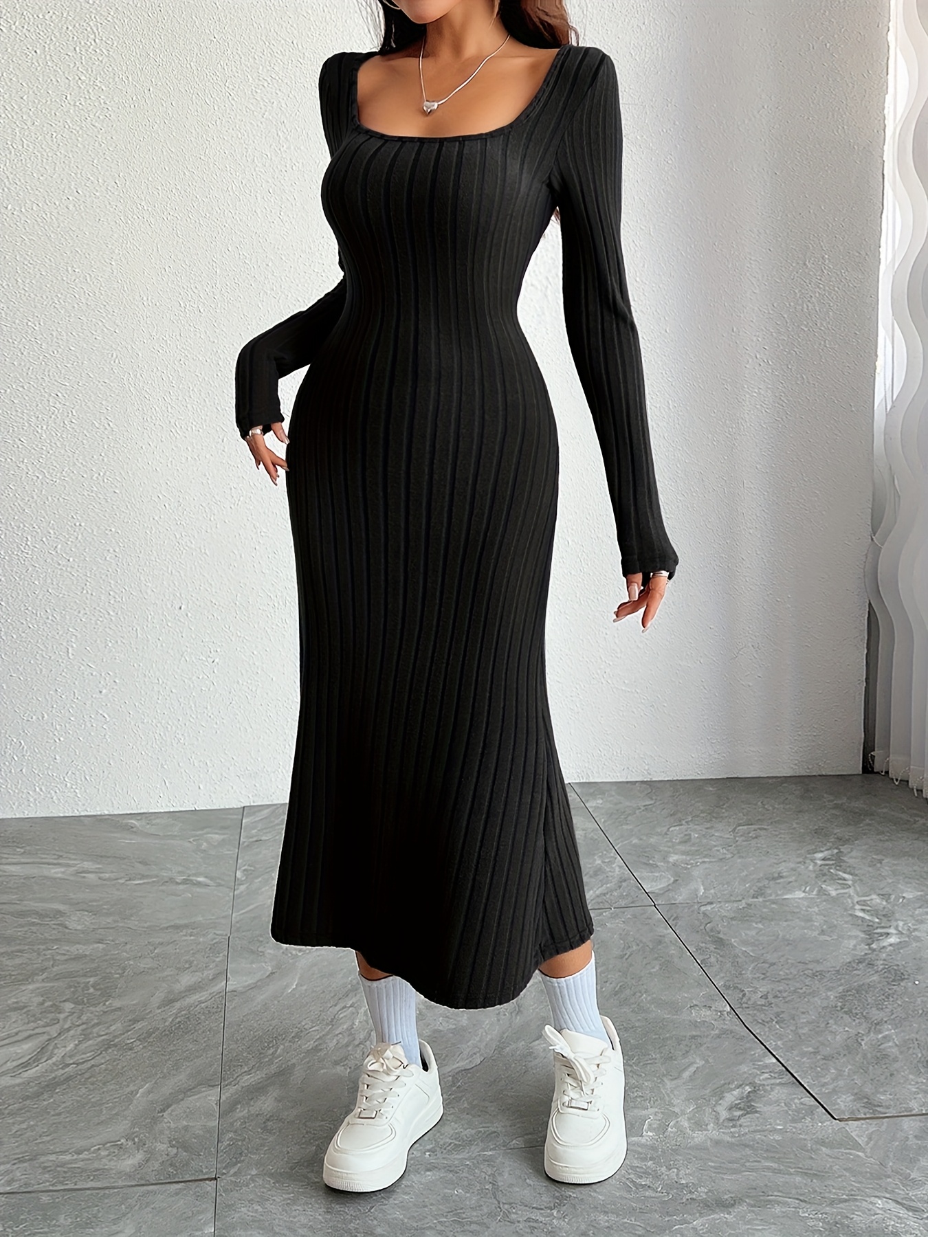 knee length dresses for ladies RIBBED SLEEVE SHAWL N SWEATER DRESS SET – Riah Fashion main image 0
