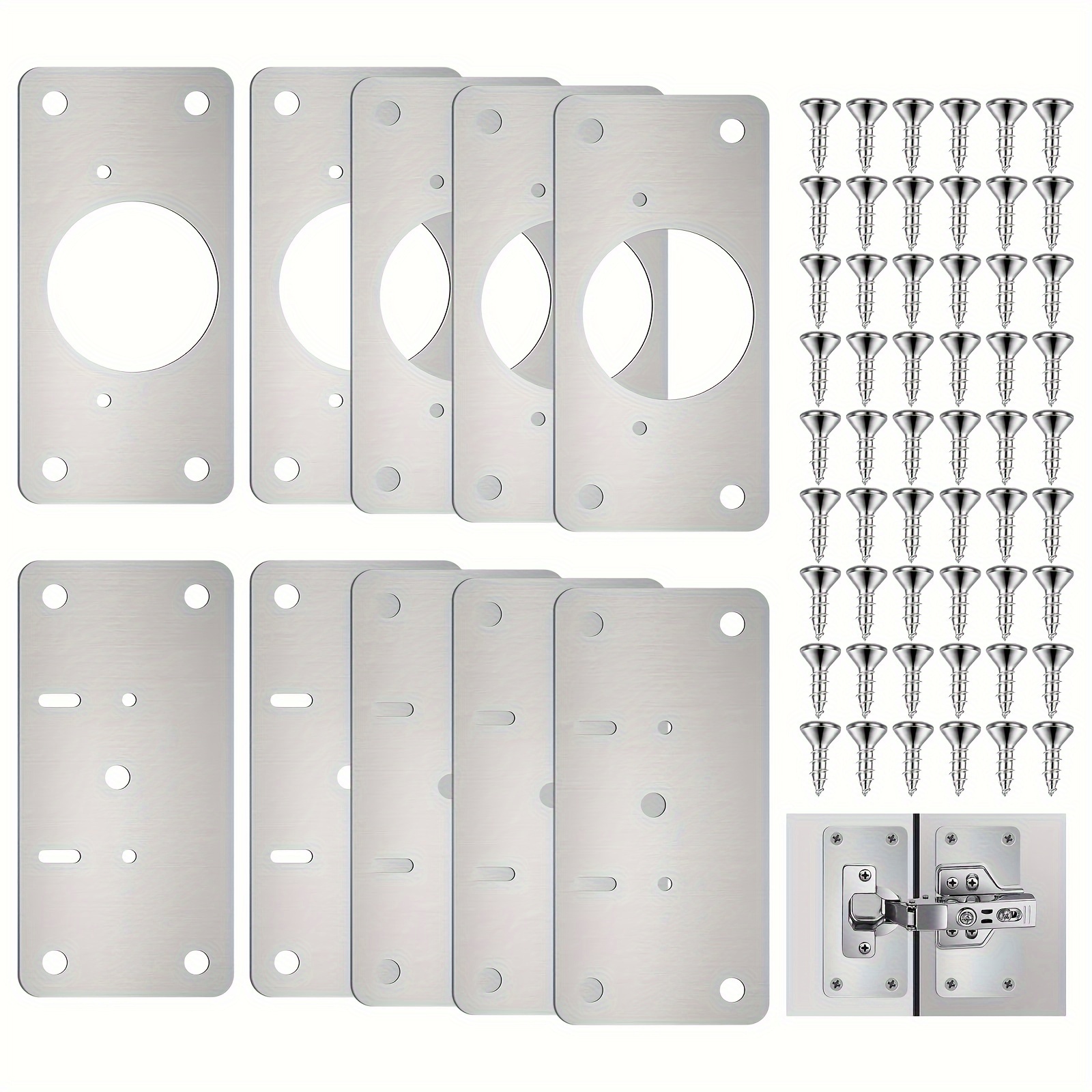 

6-pack/10-pack Repair Kit - Classic Replacement Plates For Cabinet Door Repair, Polished Surface Mount Fixing Plates With Installation Bracket