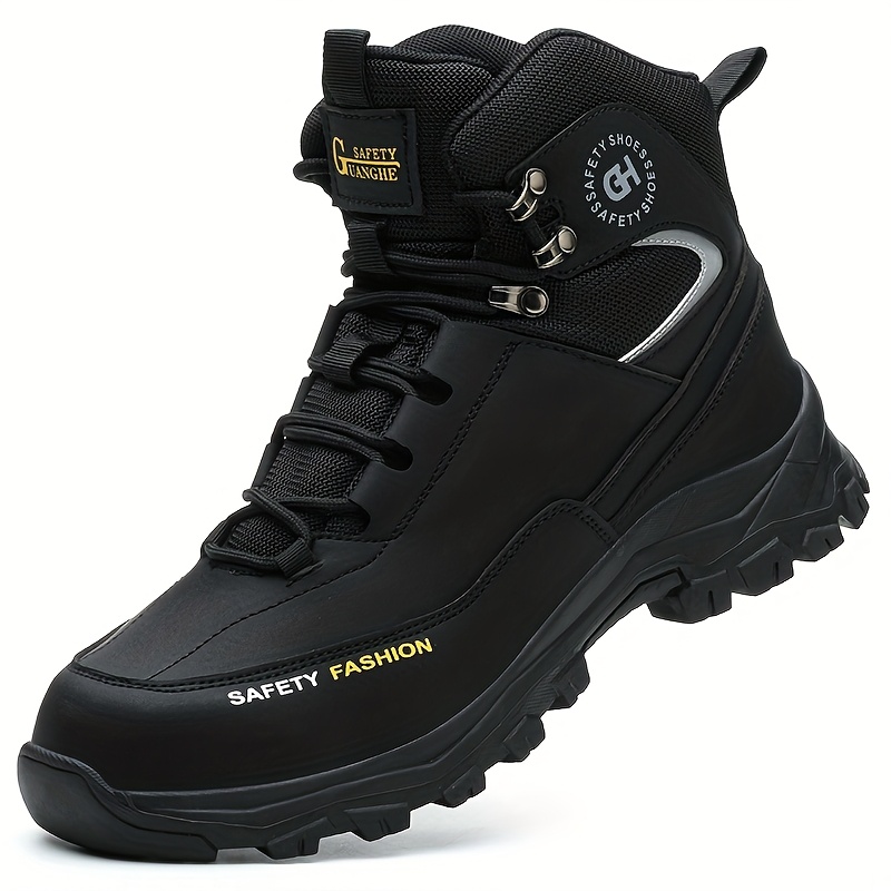 TEMU Men's Work Safety Shoes Men's Black Safety Shoes Black Yellow Anti-smash Anti-puncture Work Shoes Sneakers Steel Toe Shoes Men's Work Shoes