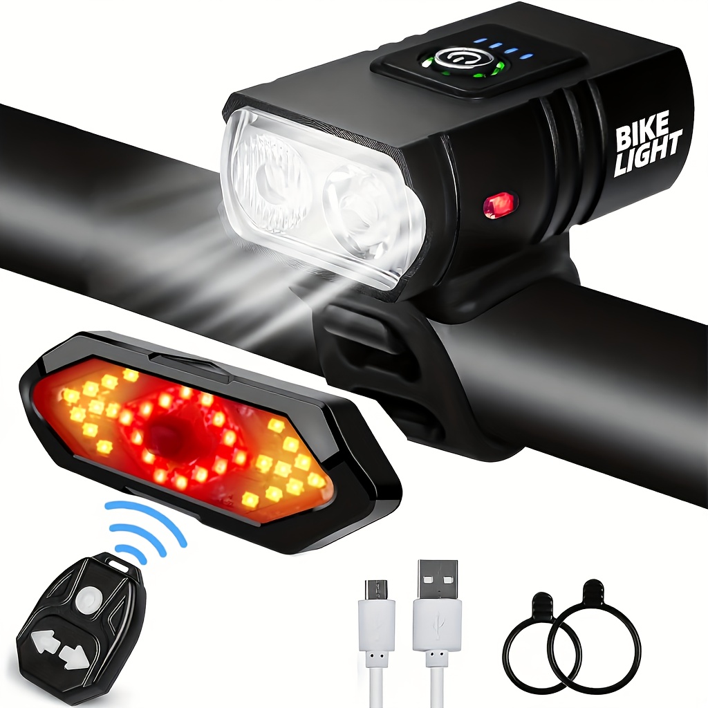 TEMU 2pcs Bicycle Front And Rear Led Safety Light Set - High Brightness 3led Night Cycling Light With Usb Charging, 6+5 - Rechargeable Lithium Battery, Abs Material