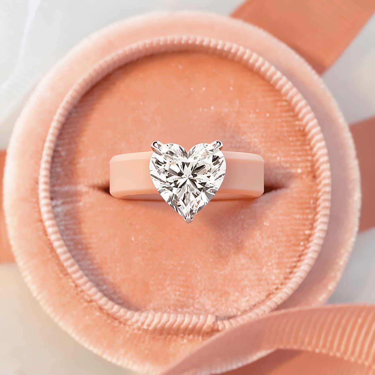 14K Gold-plated Khaki Silicone Ring with Heart-shaped CZ