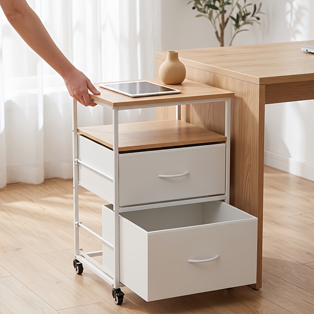 Image of Mini Fridge Stand With Wheels & 2 Drawers, Open Shelf Storage Organizer Rack, Perfect For Wine Coolers And Compact Refrigerators, Ideal For Kitchens, Bedrooms And Living Rooms, Standing Shelf
