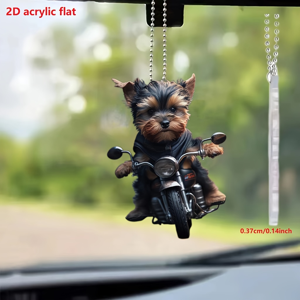 

1pc 2d Acrylic Handsome Cycling Plush Little Dog Rearview Mirror Decorative Pendant, Backpack Keychain Decorative Pendant, Home Decoration Products