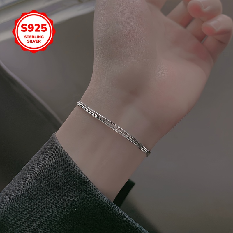S925 Sterling Silver Triple Layer Snake Bone Chain Bracelet