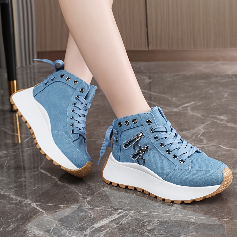 LYKU Women's Height-Increasing Sneakers with Thick Platform Sole - Breathable Low-Top Lace-Up Sneakers Suitable for Sports, Casual Wear & Everyday Use, Cushioned PVC Sole & Round Toe, - White Sneakers, Women Shoes